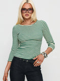Missouri 3 4 Sleeve Textured Top Green Stripe