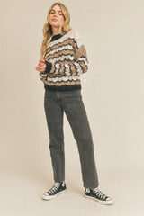 LUSH Allie Cream and Black Striped Pointelle Sweater
