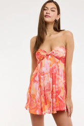 Colette Pink Orange Strapless Babydoll Dress