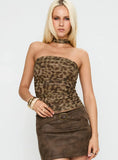 Performing Neck Tie Strapless Top Leopard
