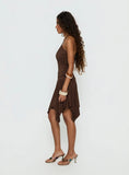 Angiana Halter Asymmetrical Mini Dress Chocolate Brown