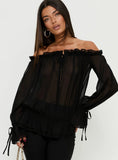 Madelina Frill Long Sleeve Top Black