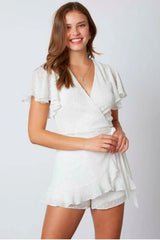 Summer Romance White Backless Surplice Romper