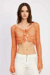 Saturday Sun Orange Crochet Front Tie Crop Top