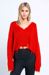 Lexi Red Ripped Sweater