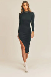 Pauline Black Ribbed Bodycon Midi Dress