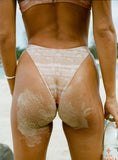Love Letters High Cut Cheeky Bikini Bottoms Beige Tie Dye