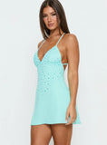 Margherita Diamante Detail Crossover Back Mini Dress Blue