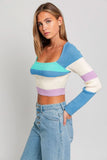 On Repeat Aqua Colorblock Cropped Sweater