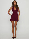 Hollywood Hills Plunge Neck Playsuit Burgundy
