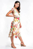 All In Bloom Cream Floral Print Midi Wrap Dress