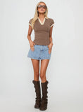 Nuvora Contrast Collared Top Brown