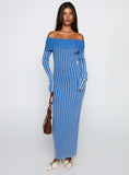 Mariska Long Sleeve Rib Maxi Dress Blue