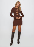 Dejonge Long Sleeve Ring Mini Dress Brown