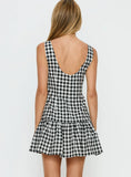 Kolbie Boat Neck Frill Mini Dress Black White Check
