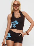 Surfer Girl Knit Halter Top Brown Blue