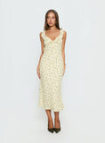 Leabelle Frill V Neck Maxi Dress Yellow Floral