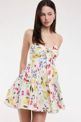 Colette White Fruit Print Strapless Babydoll Dress