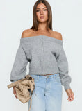 Ortensa Off Shoulder Zip Through Jumper Grey Marle