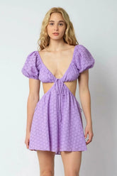 Lenah Lavender Eyelet Cutout Mini Dress