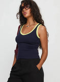 Elionne V Neck Contrast Top Navy Yellow