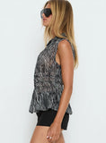 Bexlee Collared Chiffon Ruched Top Animal