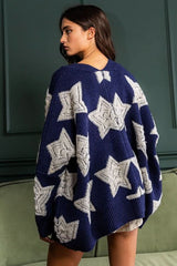 Meet Me At Midnight Navy Oversized Star Cardigan