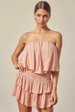 Monaco Powder Rose Strapless Ruffle Romper