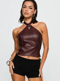 Treat You Better Ring Detail Faux Leather Top Burgundy