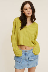All The Way Green Long Sleeve Crop Top