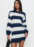 Iryna Long Sleeve Knit Mini Dress Navy White Stripe