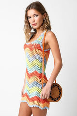 Mahalo Multi Color Crochet Cover Up Dress