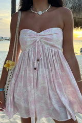 Lena Light Pink Floral Print Strapless Mini Dress