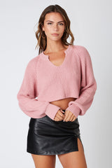Day Off Mauve Pink Notched Neck Sweater