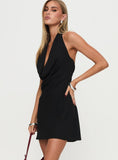 Ocean Boulevard Plunge Mini Dress Black