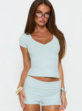 Daily Define Deep V Short Sleeve Top Icy Blue