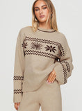 Anok Graphic Sweater Cream Brown