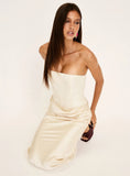 Jenevieve Strapless Drape Maxi Dress Lemon