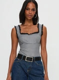 Trustfund Lace Trim Bodysuit Black White Check