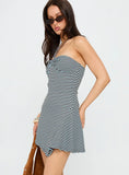 Knoxi Halter Jersey Mini Dress Blue Brown Stripe