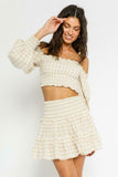 XOXO Khaki Gingham Smocked Off the Shoulder Dress Set