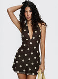 Hollywood Hills Plunge Neck Playsuit Brown Polka