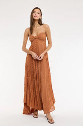 Willow Brown Clip Dot Strapless Maxi Dress