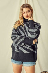 Jordan Black and Grey Zebra Turtleneck Sweater
