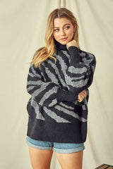 Jordan Black and Grey Zebra Turtleneck Sweater