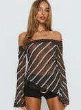 Trinkie Long Sleeve Off Shoulder Chiffon Top Navy Stripe