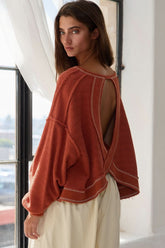 Libby Rust Open Back Long Sleeve Top