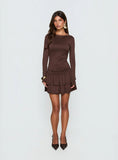 Mallissa Long Sleeve Ruffled Mini Dress Brown