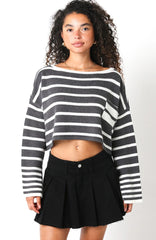 Carter Grey Striped Cropped Sweater