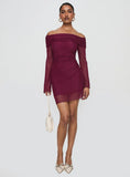 Consideration Long Sleeve Mini Dress Burgundy